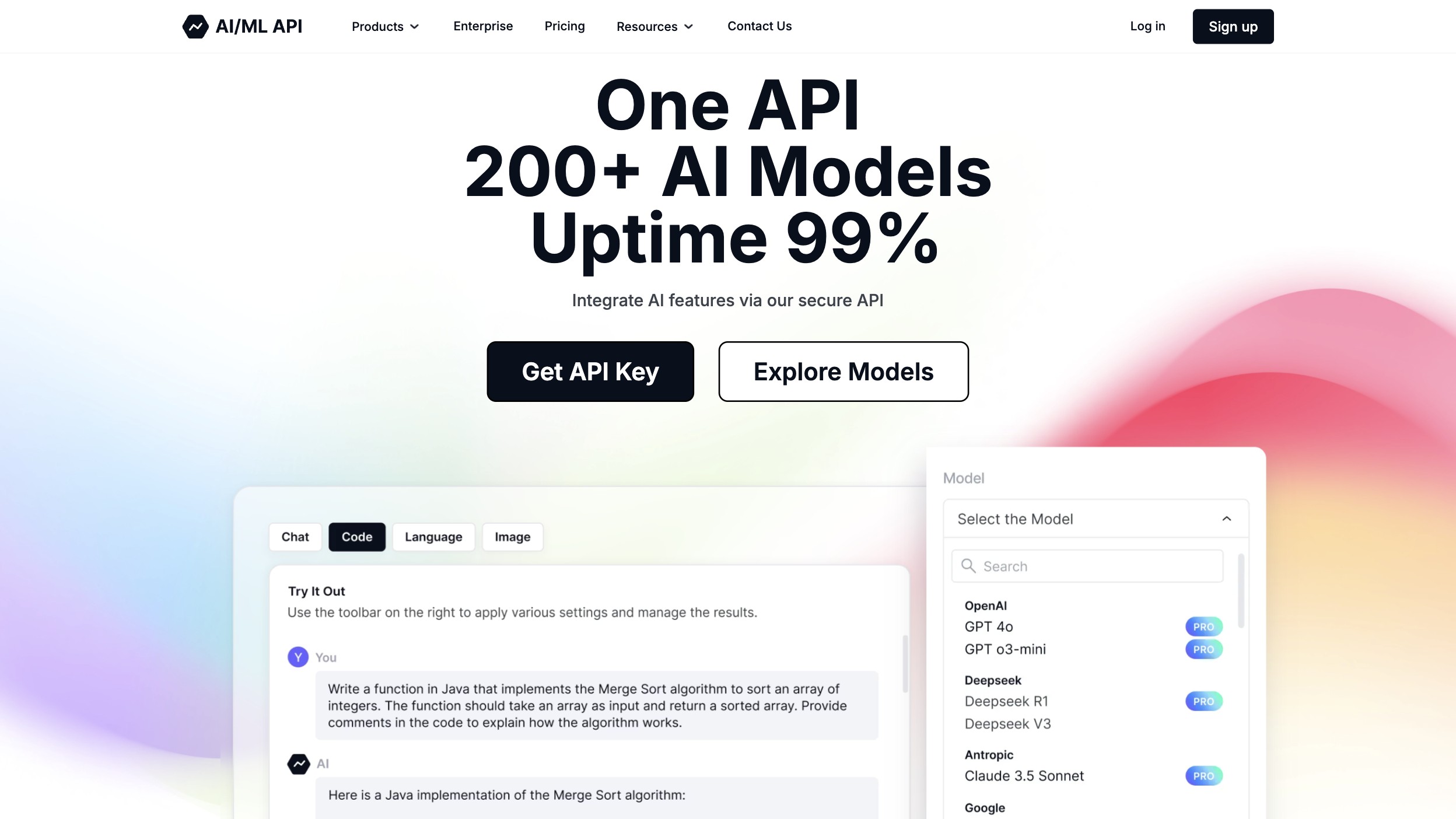 AI/ML API screenshot