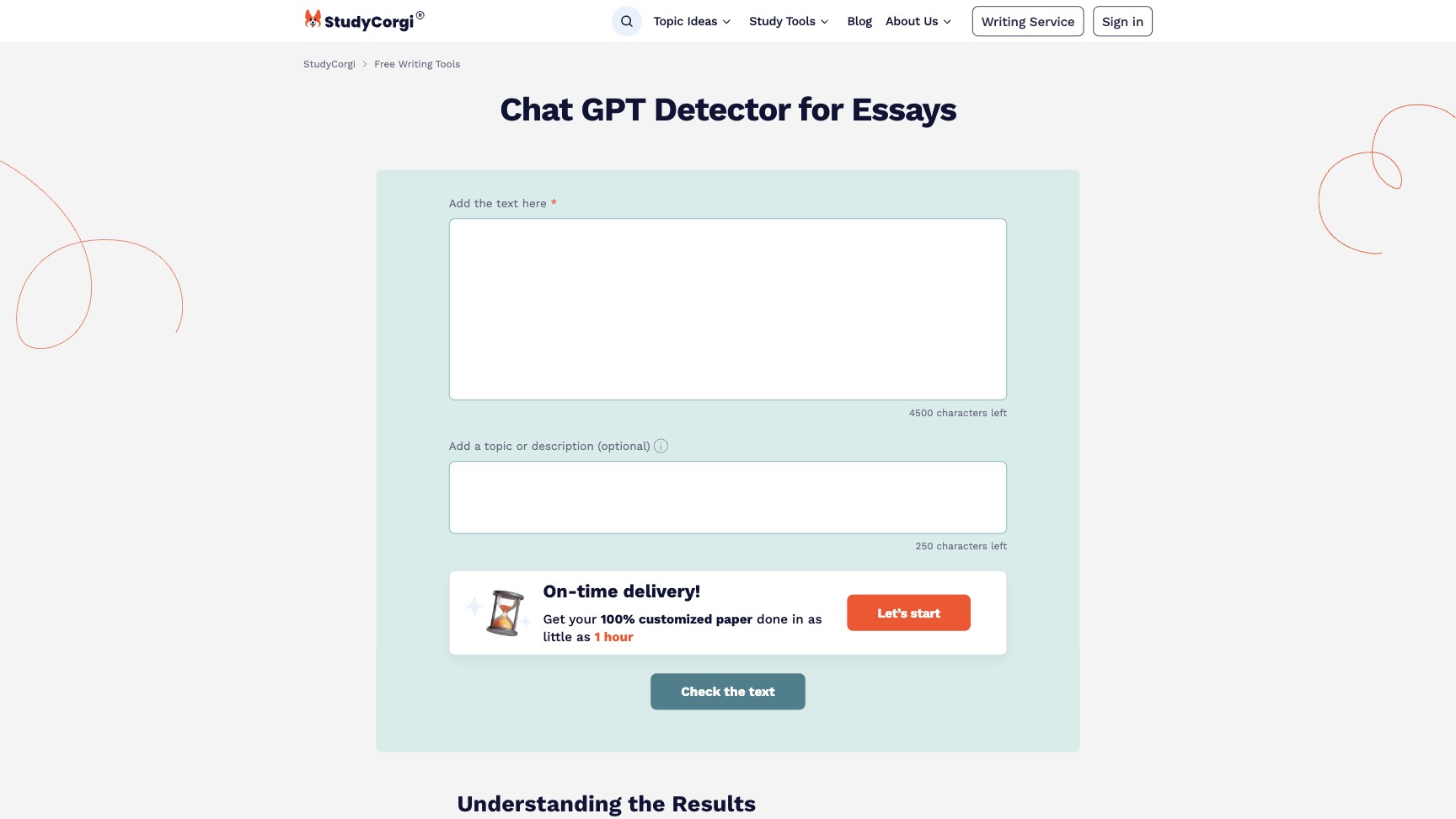 Studycorgi ChatGPT Detector screenshot