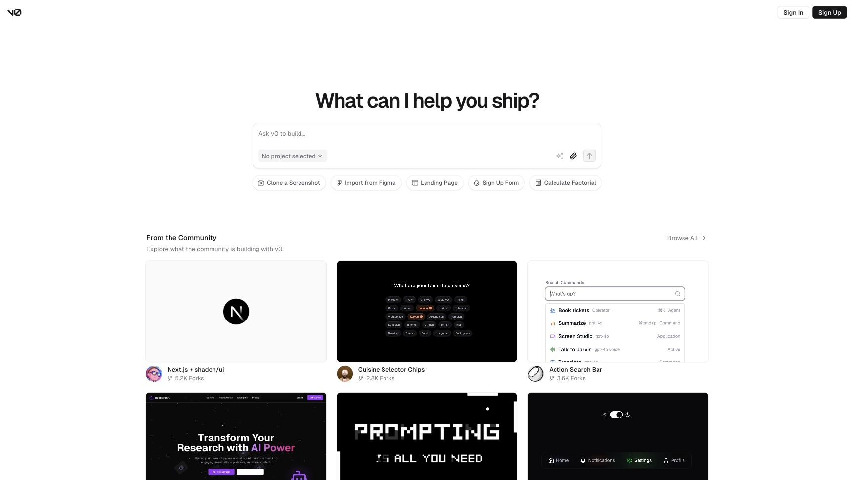 v0.dev screenshot